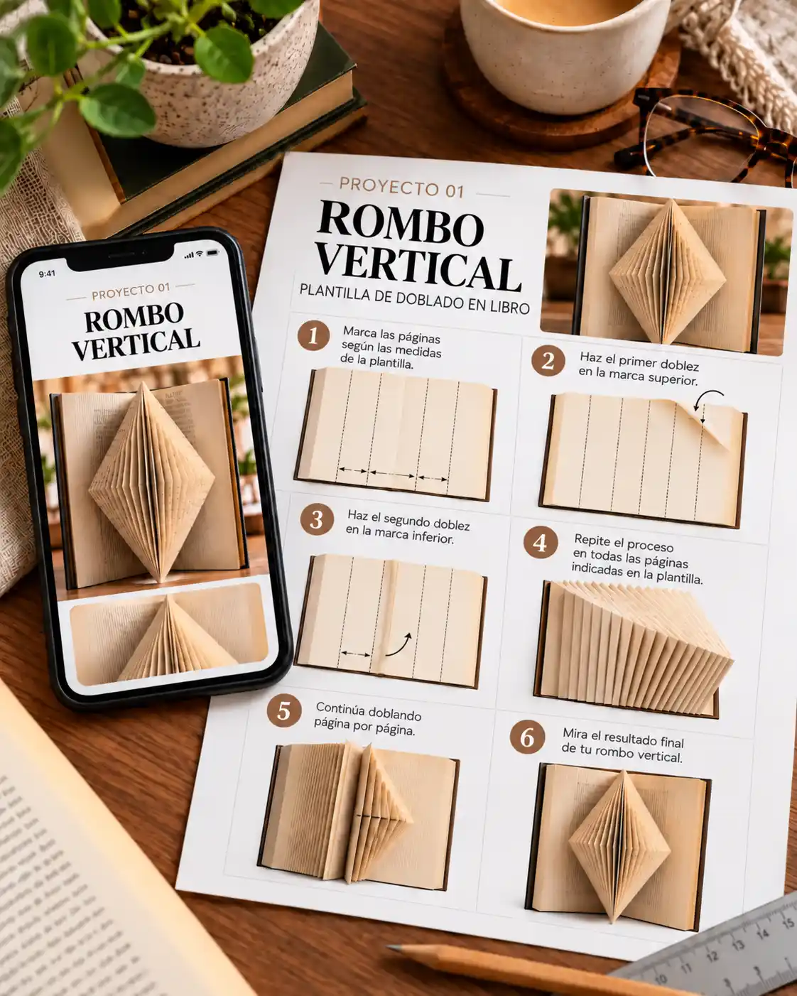 Elección de la plantilla Rombo Vertical en el celular y material impreso